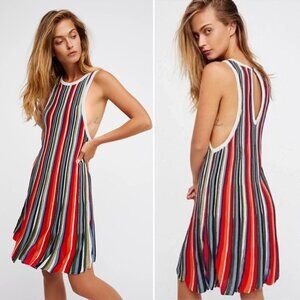 Free People - Rainbow Dragon Mini Dress Metallic Stripe Swing | Small